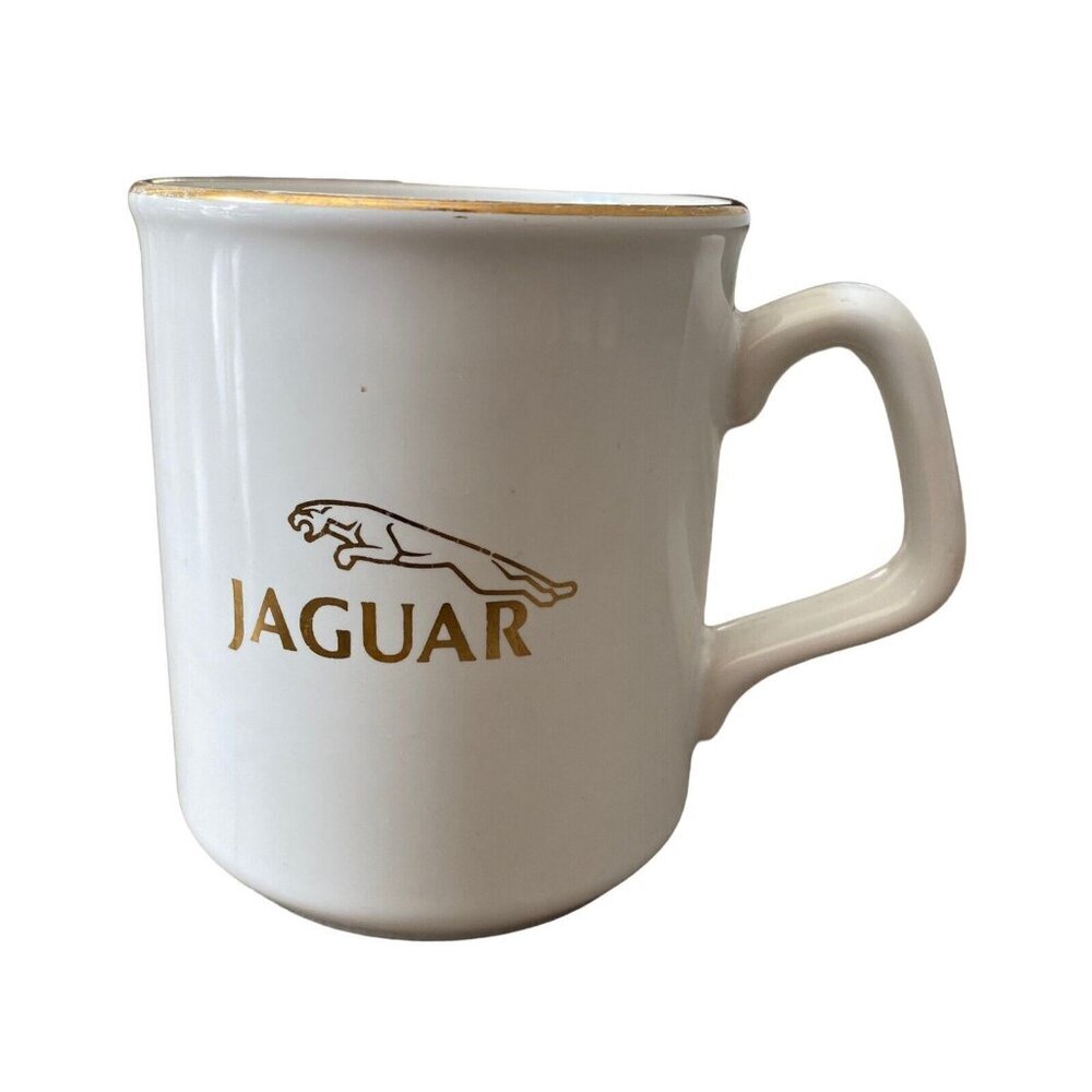 Jaguar Car Brand Logo Coffee Mug Made in England 8 oz Gold White
